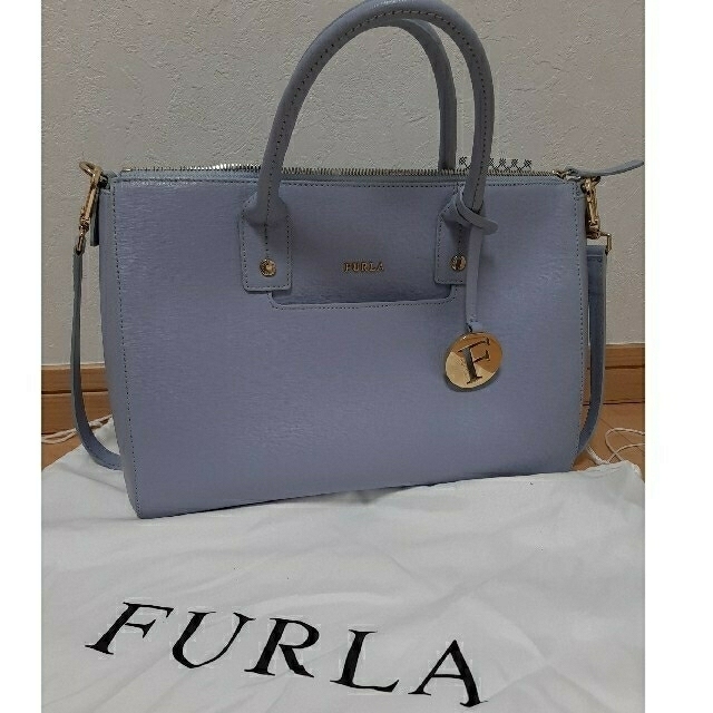 【美品】FURLA リンダ 2way ハンドバッグ サフィアーノレザー ネイビー