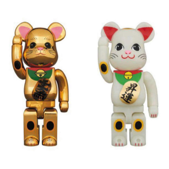 BE@RBRICK 招き猫 金メッキ 発光& 昇運 蓄光 400％ 2体セット状態