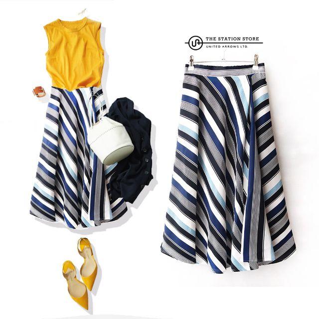 UNITED ARROWS(ユナイテッドアローズ)のUNITED ARROWS closet story ストライプ フレアスカート レディースのスカート(ひざ丈スカート)の商品写真