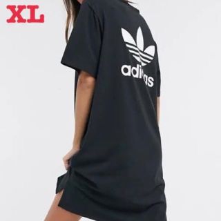 アディダス(adidas)のアディダス オリジナルス トレフォイル Tシャツ ワンピース 黒 XL 新品(ひざ丈ワンピース)