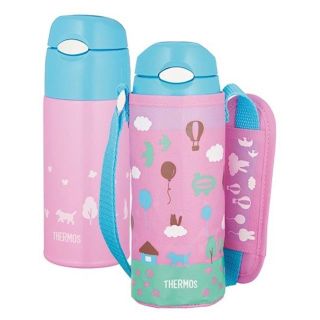 サーモス(THERMOS)の★サーモス ポーチ付き ステンレス ストロータイプ ライトピンク400ml(弁当用品)