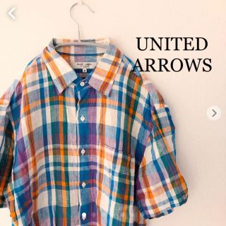 ユナイテッドアローズ(UNITED ARROWS)のユナイテッドアローズ　半袖チェックシャツ  麻100% Mサイズ　 (シャツ)