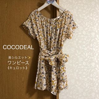 ココディール(COCO DEAL)のCOCODEAL キュロット ワンピース　花柄　リボン　黄色　ココディール　美品(ミニワンピース)