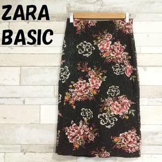 ザラ(ZARA)の【人気】ZARA BASIC 花柄ひざ丈レーススカート USサイズXS(ひざ丈スカート)