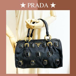 プラダ(PRADA)のプラダ ビジュー ハンドバッグ テスート ナイロン ブラック ゴールド 2way(ハンドバッグ)