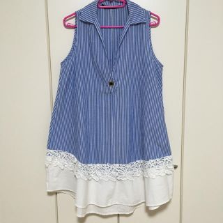 ザラ(ZARA)の【美品】　ZARA ストライプ　レース　ワンピース　ザラ　ノースリーブ　Aライン(ひざ丈ワンピース)