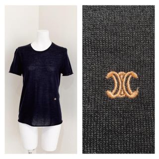 セリーヌ(celine)のceline  ウエストロゴ刺繍　カシミヤ100 半袖トップス(カットソー(半袖/袖なし))