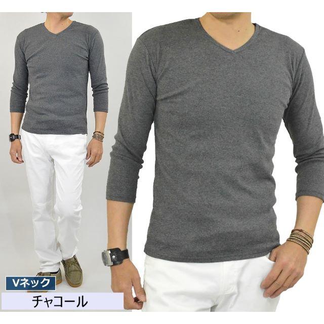 2枚7分袖 メンズ Tシャツ Vネック M L XLサイズ 無地 黒 グレー 白 メンズのトップス(Tシャツ/カットソー(七分/長袖))の商品写真