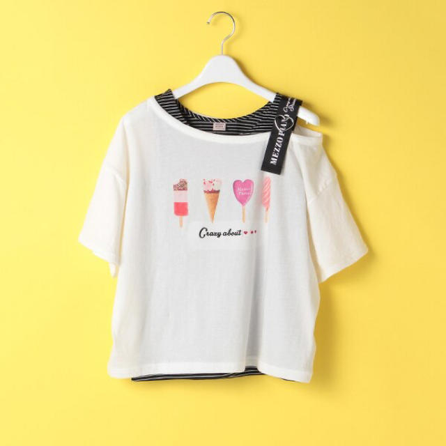 mezzo piano junior(メゾピアノジュニア)のメゾピアノ新品新作タグ付きロゴワンショルダーTシャツ×タンクトップ160 キッズ/ベビー/マタニティのキッズ服女の子用(90cm~)(Tシャツ/カットソー)の商品写真