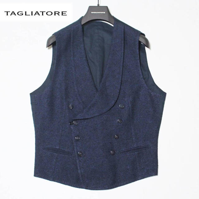 タリアトーレ》新品 イタリア製 リネンベスト ジレ 紺 48(M~L