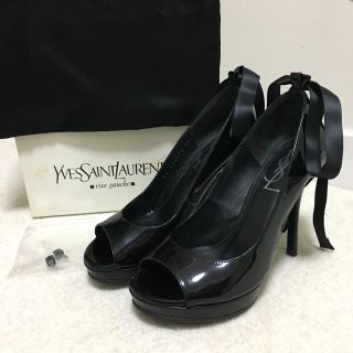 サンローラン(Saint Laurent)の【極美品】サンローラン オープントゥパンプス 黒 サイズ35.5(ハイヒール/パンプス)