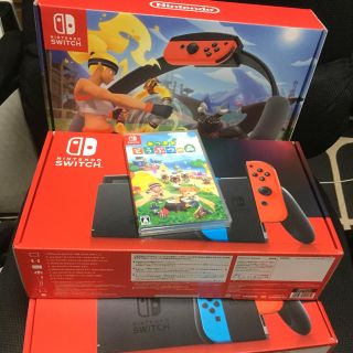 ニンテンドースイッチ(Nintendo Switch)の新品未開封 任天堂switch ネオン×2 あつまれどうぶつの森 リングフィット(家庭用ゲーム機本体)