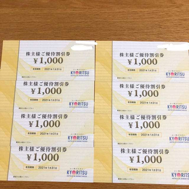 優待券/割引券共立メンテナンス　8000円分