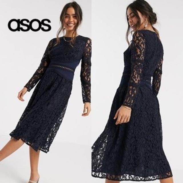 ASOS DESIGN レース ロングスリーブドレス お気に入り 6864円引き