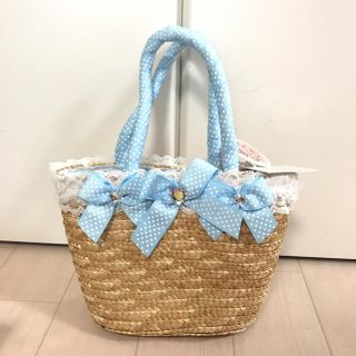 マザウェイズ(motherways)の新品 motherways リボン かごバッグ カゴバッグ　水色　キッズ　子供用(その他)