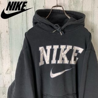 ナイキ(NIKE)の【グッドデザイン】 ナイキ デカロゴ  シルバー アーチロゴ パーカー 黒(パーカー)