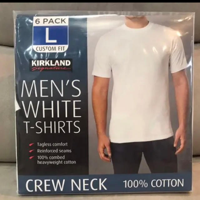 コストコ(コストコ)の【6枚セット】KIRKLAND カークランド／無地Tシャツ 白シャツ Lサイズ メンズのトップス(Tシャツ/カットソー(半袖/袖なし))の商品写真