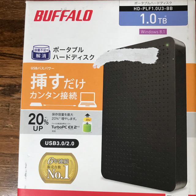 Buffalo(バッファロー)の新品未使用のポータブルHDD１TB スマホ/家電/カメラのPC/タブレット(PC周辺機器)の商品写真