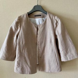 ドレステリア(DRESSTERIOR)のドレステリア コットンリネン 七分袖 ノーカラージャケット 36 ベージュ(ノーカラージャケット)