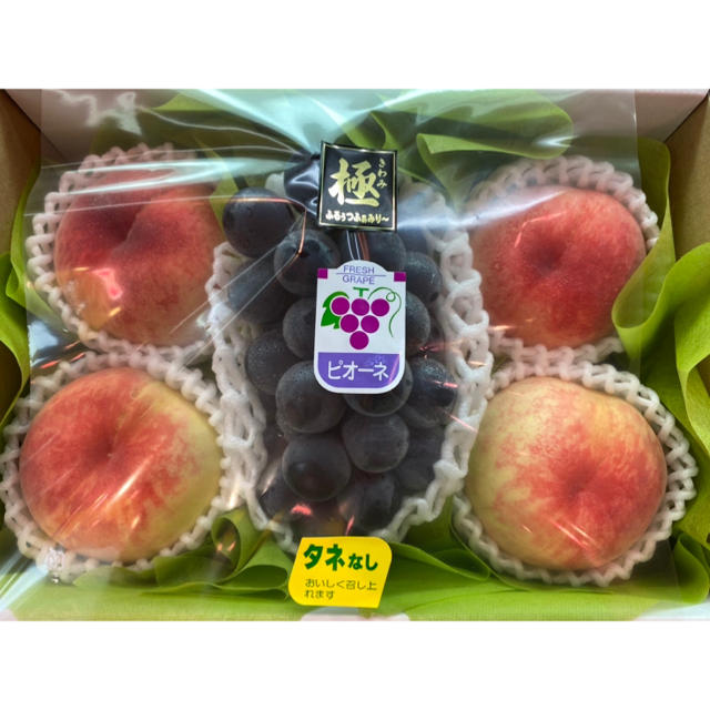 ピオーネ🍇1房 桃🍑4玉 化粧箱 熨斗 可 食品/飲料/酒の食品(フルーツ)の商品写真