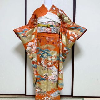 安価 ワタナベ A-0372 着物 成人式 約159cm 牡丹 刺繍 正絹 振袖 総 ...