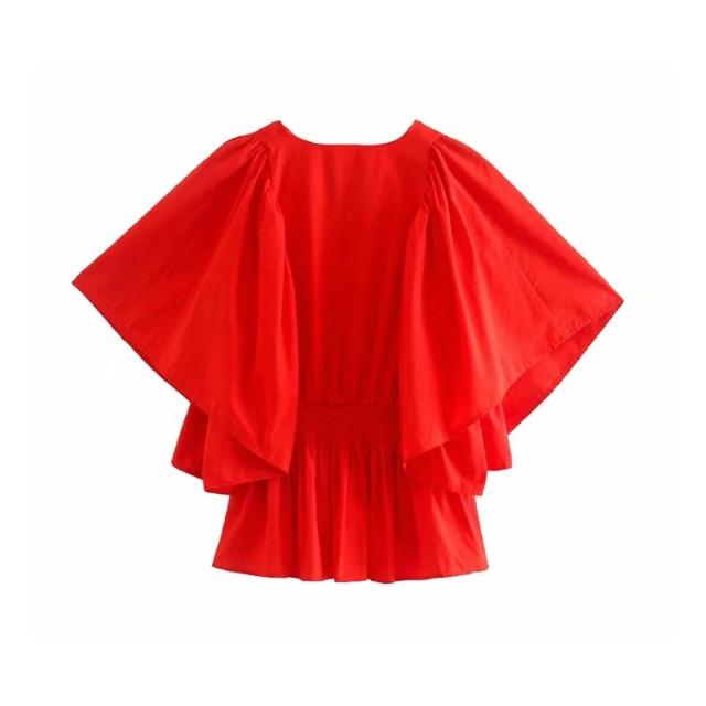 ZARA(ザラ)の1885＊S/S red ボリューム 袖 ブラウス レディースのトップス(シャツ/ブラウス(半袖/袖なし))の商品写真