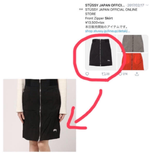 STUSSY(ステューシー)の最終価格　STÜSSY  FrontZipperSkirt  スカート 美品 レディースのスカート(ひざ丈スカート)の商品写真