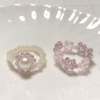 パールリング（パープルリング）ビーズリング　비즈반지　ハンドメイド(リング)