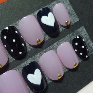 パステルパープル×ハート&ドットネイル(つけ爪/ネイルチップ)