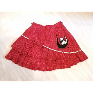 メタモルフォーゼタンドゥフィーユ(metamorphose temps de fille)のメタモルフォーゼ　ムーンキャット刺繍　ドット柄スカート　赤(ミニスカート)