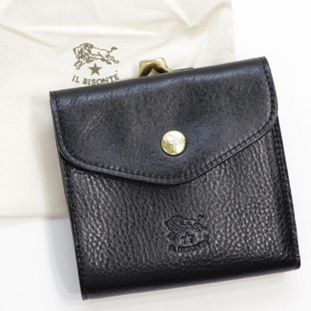 新品 イルビゾンテ 財布 がま口 二つ折り ブランド コインケース Wホック 黒レディース