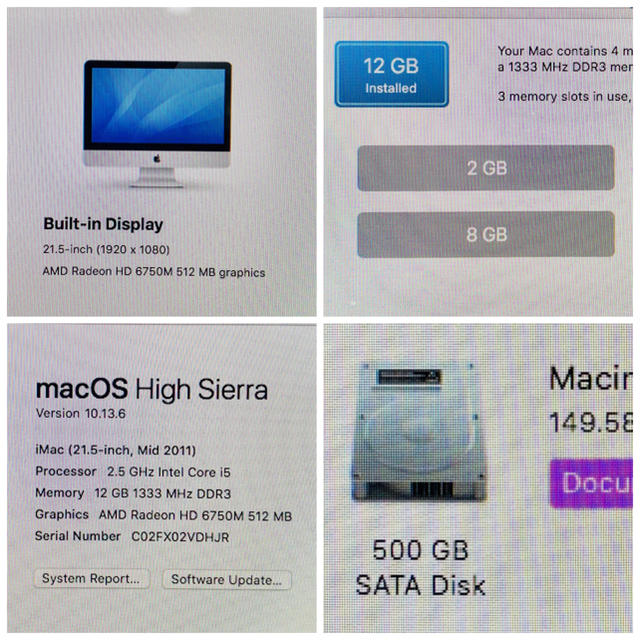 Mac (Apple)(マック)のApple iMac 21.5インチ 2011 インテリア/住まい/日用品のオフィス家具(オフィス/パソコンデスク)の商品写真