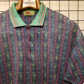 ケンゾー(KENZO)の日本製 90's KENZO GOLF ロゴ刺繍入り ペイズリー柄半袖ポロシャツ(ポロシャツ)