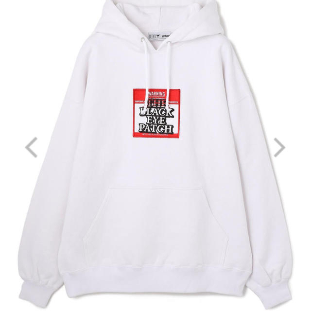 【最終値下げ】ブラックアイパッチ　label hoodie ホワイト　白