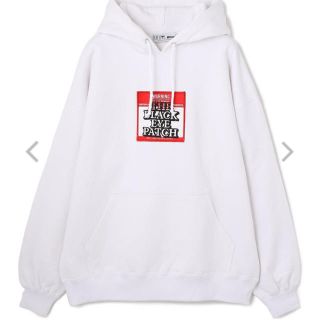 エルエイチピー(LHP)の【最終値下げ】ブラックアイパッチ　label hoodie ホワイト　白(パーカー)