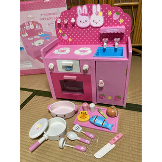 うさももキッチン 木製おままごとセット マザーガーデン 木の玩具 うさぎ ピンク(知育玩具)