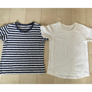 ムジルシリョウヒン(MUJI (無印良品))の無印良品　Tシャツ　ホワイト&ブルー　ストライプ140 MUJI(Tシャツ/カットソー)