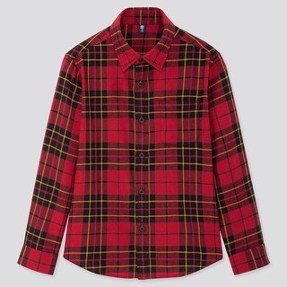 ユニクロ(UNIQLO)の赤　チェックシャツ　ネルシャツ　レッド　150 男の子　女の子(Tシャツ/カットソー)
