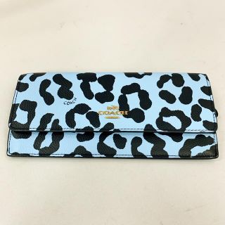 コーチ(COACH)の送料込み☆コーチ レオパード柄長財布 ブルー×ブラック(財布)