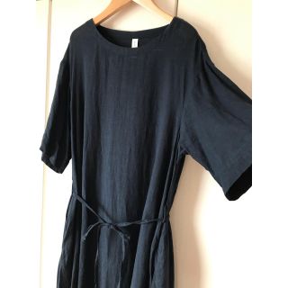 フォグリネンワーク(fog linen work)の【美品】prit  リネン　リネンワンピース　ネイビー(ひざ丈ワンピース)