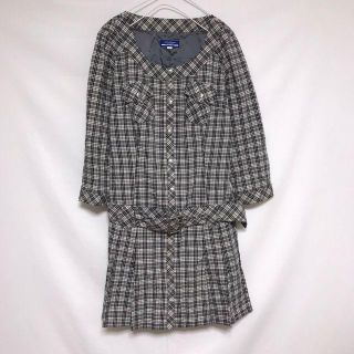 バーバリーブルーレーベル(BURBERRY BLUE LABEL)のバーバリー ワンピース タータンチェック モノクロ 前開き カーディガン(ひざ丈ワンピース)