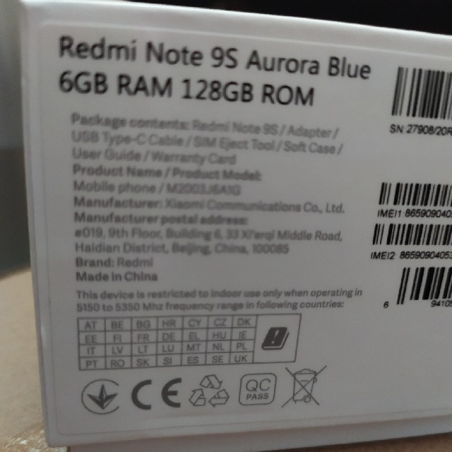 xiomi redmi not 9s Ram 6Gb Rom 128