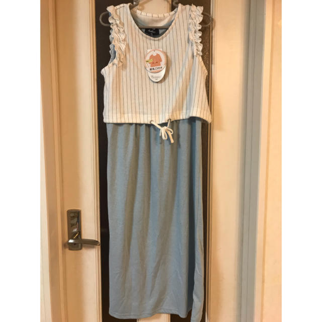 【新品】マタニティ 授乳口付き ノースリーブ ストライプ ワンピース M キッズ/ベビー/マタニティのマタニティ(マタニティワンピース)の商品写真