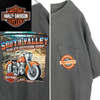 ハーレーダビッドソン(Harley Davidson)のUSA輸入【ハーレーダビッドソン】ポケットTシャツ 両面プリント グレー(Tシャツ/カットソー(半袖/袖なし))