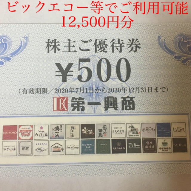 第一興商 株主優待 ビックエコー等 12500円分 - その他