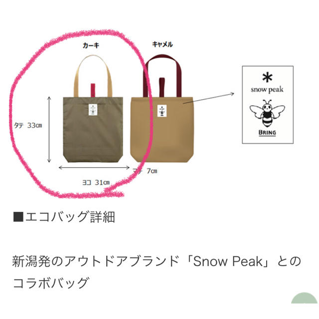 Snow Peak(スノーピーク)のJR スノーピーク エコバッグ カーキ色 スポーツ/アウトドアのアウトドア(テント/タープ)の商品写真