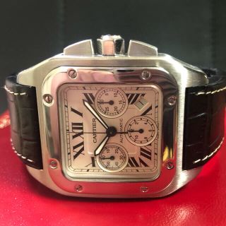 カルティエ(Cartier)のオーバーホール済みカルティエ　サントス100クロノグラフ新品ベルト付き (腕時計(アナログ))