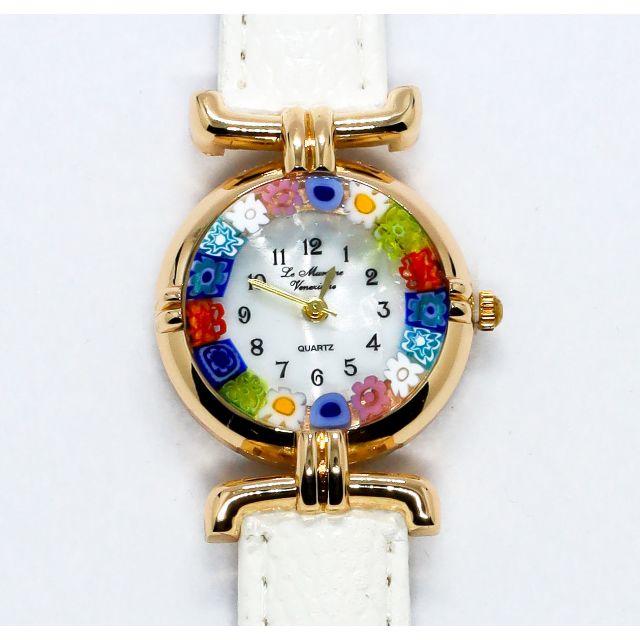 ベネチアンガラス　職人ハンドメイド　腕時計　ウォッチ (ゴールド ホワイト)