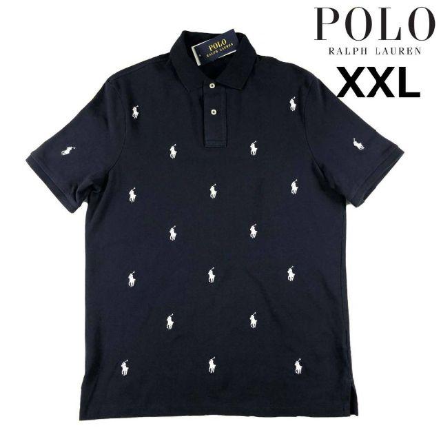 ポロ ラルフローレン 半袖 ポロシャツ ポニー(XXL)紺 総柄 190131