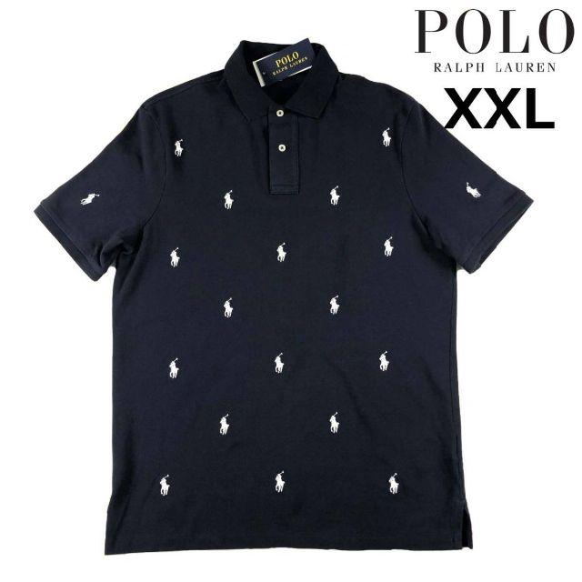 POLO RALPH LAUREN(ポロラルフローレン)のポロ ラルフローレン 半袖 ポロシャツ ポニー(XXL)紺 総柄 190131 メンズのトップス(ポロシャツ)の商品写真